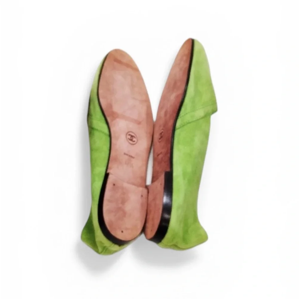 NEW CHANEL CC Logo Green Suede Loafers IT37.5 - Picture 6 of 7